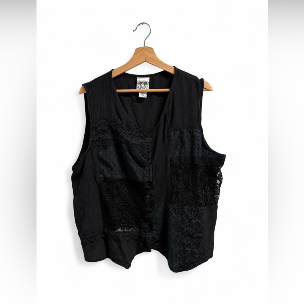 Black Lace Patchwork Sleeveless Women’s Top - Vintage 1990s